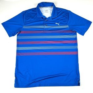 Puma Golf Polo Shirt Men’s Small Blue Striped S/S Casual Activewear Dry Cell